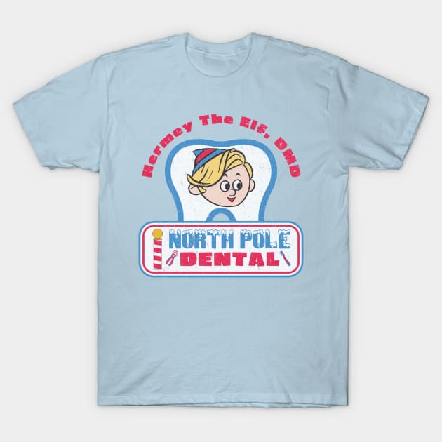 Distressed Hermey's North Pole Dental T-Shirt by Tee Arcade